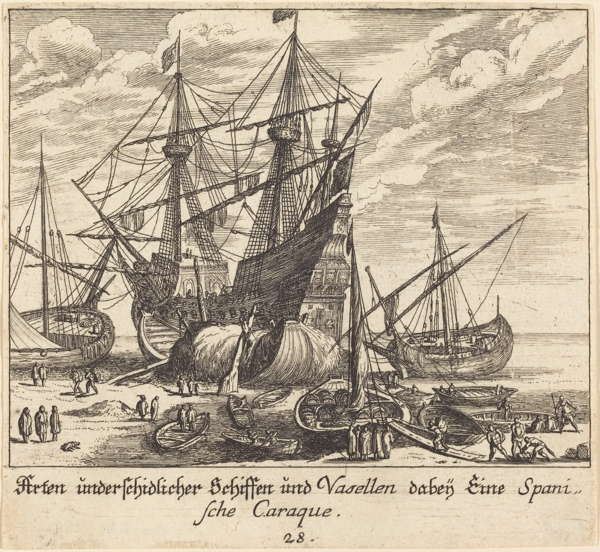 Ships, by Melchior Küsel, ink, 1681