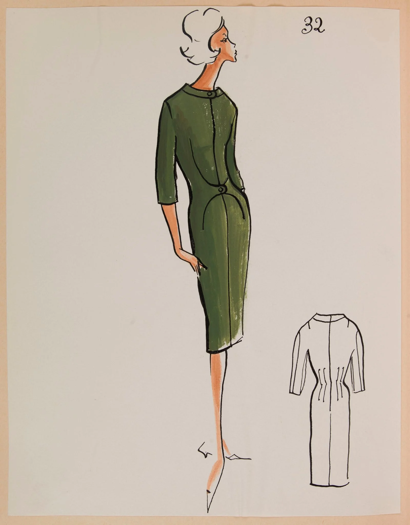 Robe ajustée vert bouteille, by Carven, 1959