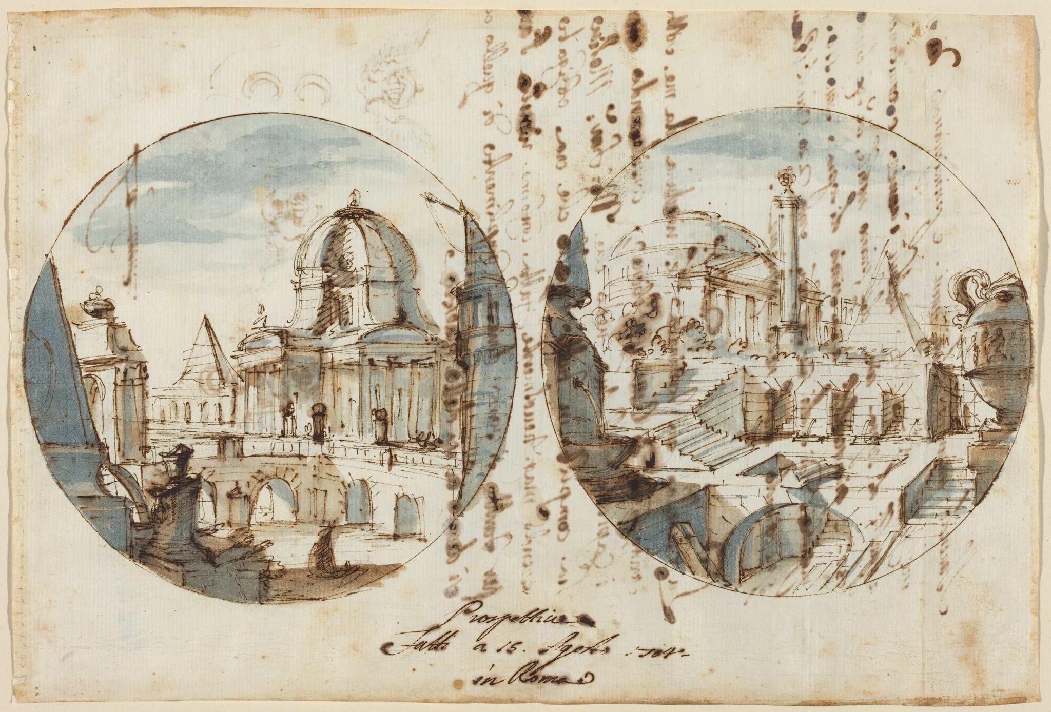 Architectural Fantasies with Temples and Pyramids, by Filippo Juvarra, ink, 1704