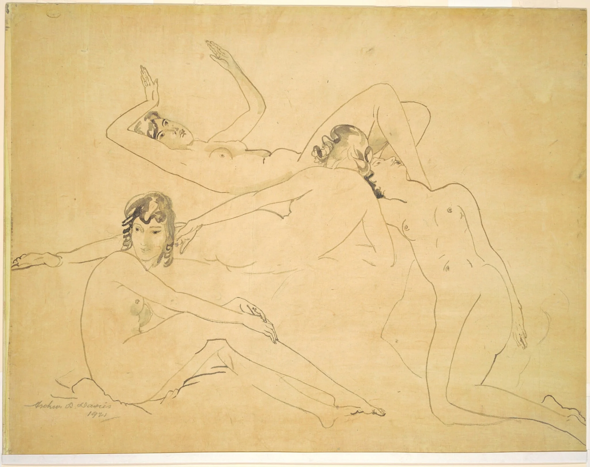Four Figures, by Arthur Bowen Davies, graphite, 1921