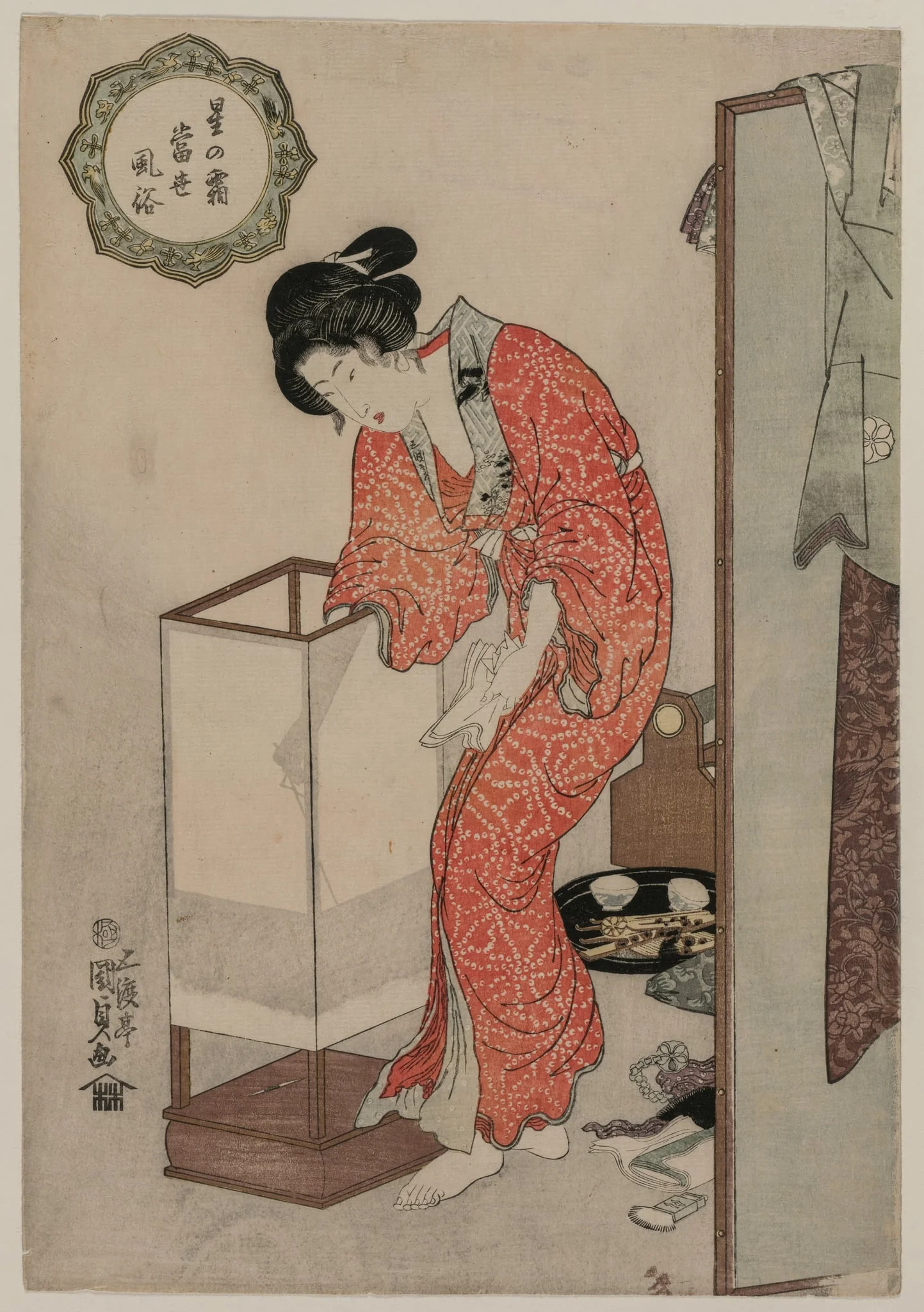 Woman Putting Out a Light (from the series Modern Customs: Frost Beneath the Stars), by Utagawa Kunisada, 1820