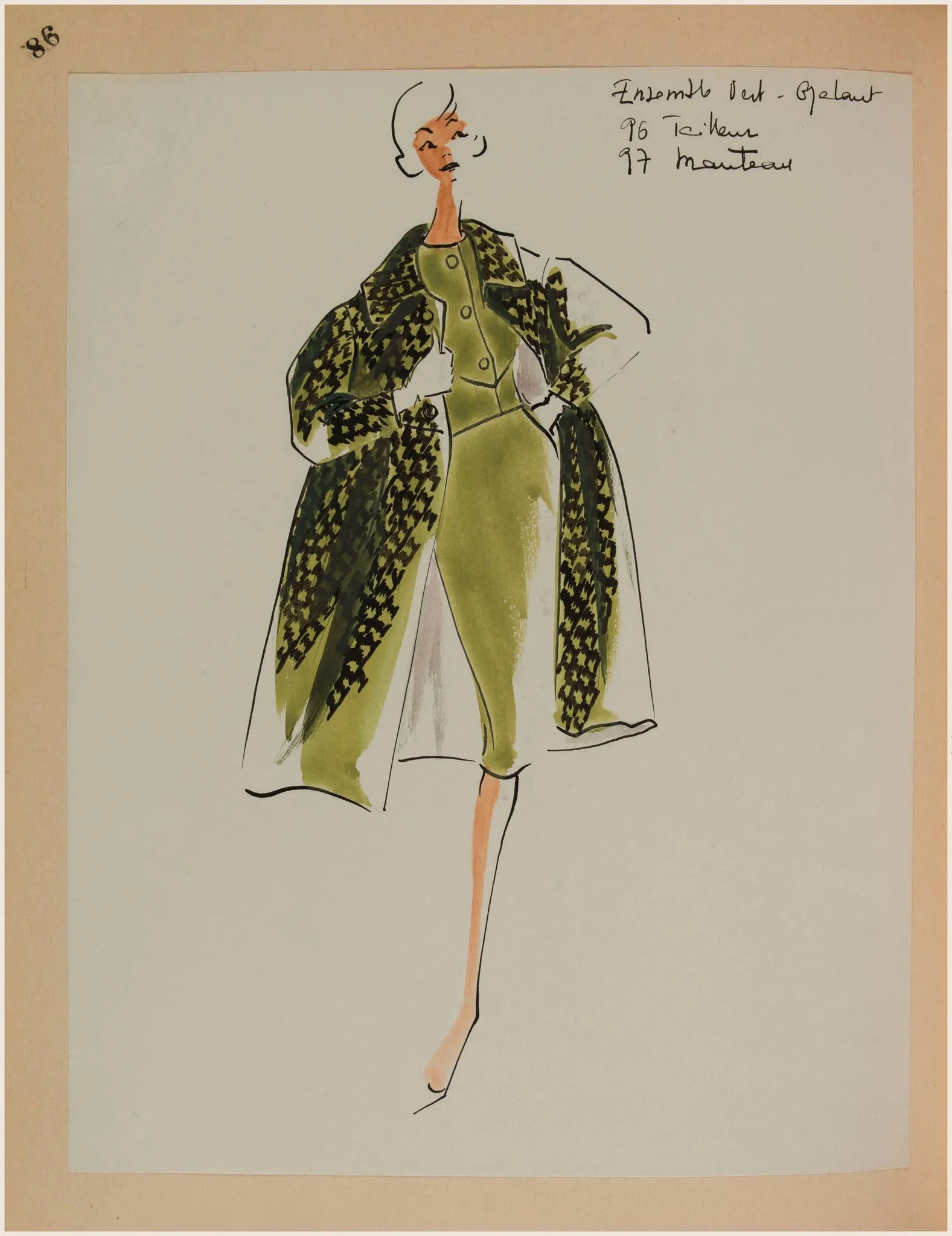Ensemble vert galant tailleur et manteau, by Marie-Louise Carven, 1958