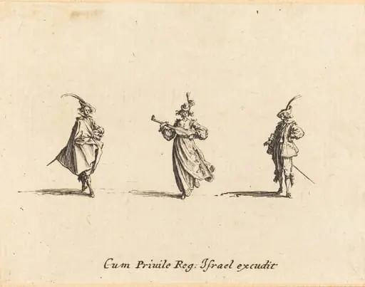 Lady with String Instrument, and Two Gentlemen