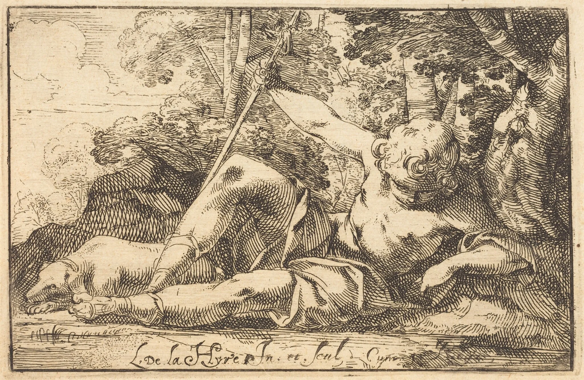 Narcissus at the Spring, by Laurent de La Hyre, ink, 1624