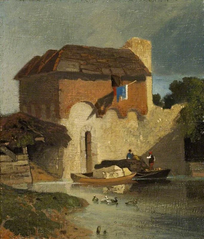 Buildings on a River, by John Sell Cotman, oil, 1808