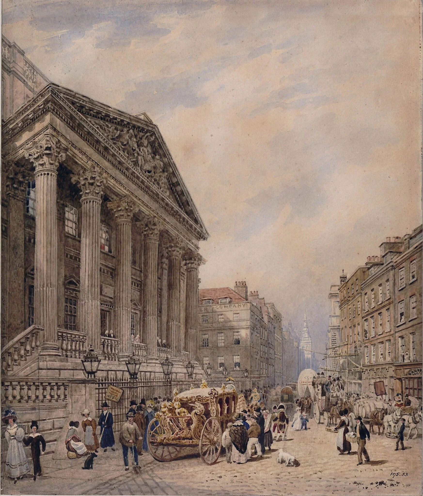 Mansion House and the Poultry, looking down Cheapside, by Frederick Nash, watercolor, 1800