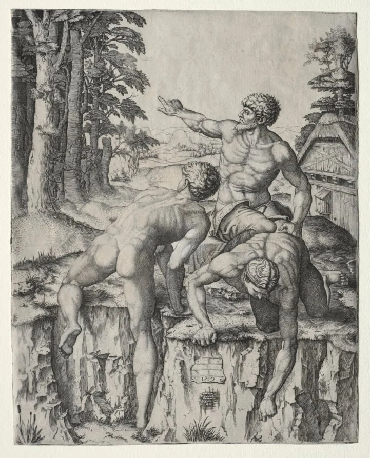 The Climbers (Three Figures from Michelangelo's Battle of Cascina), by Marcantonio Raimondi, 1510