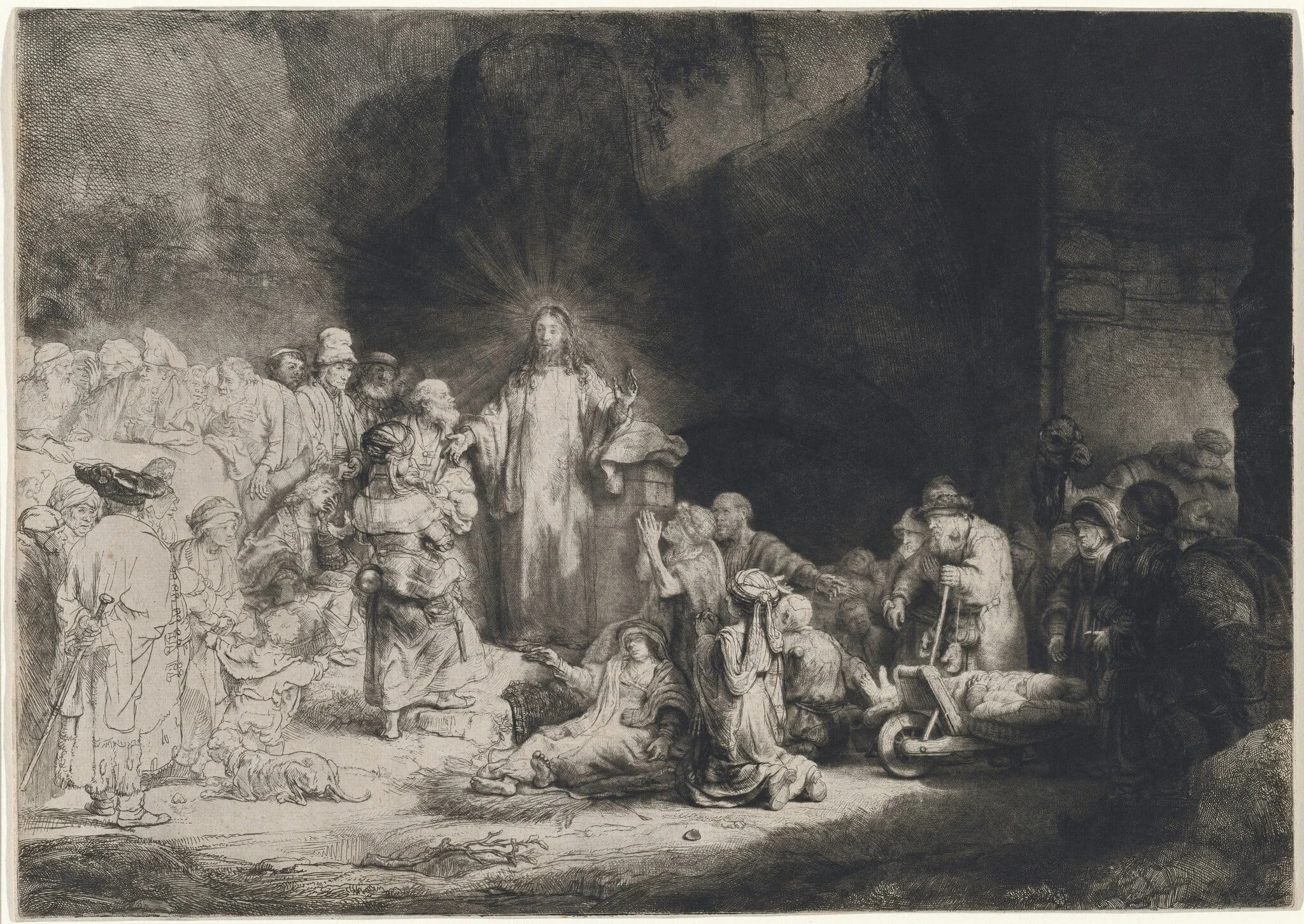 Christ Preaching (The Hundred Guilder Print), by Rembrandt, ink, 1646