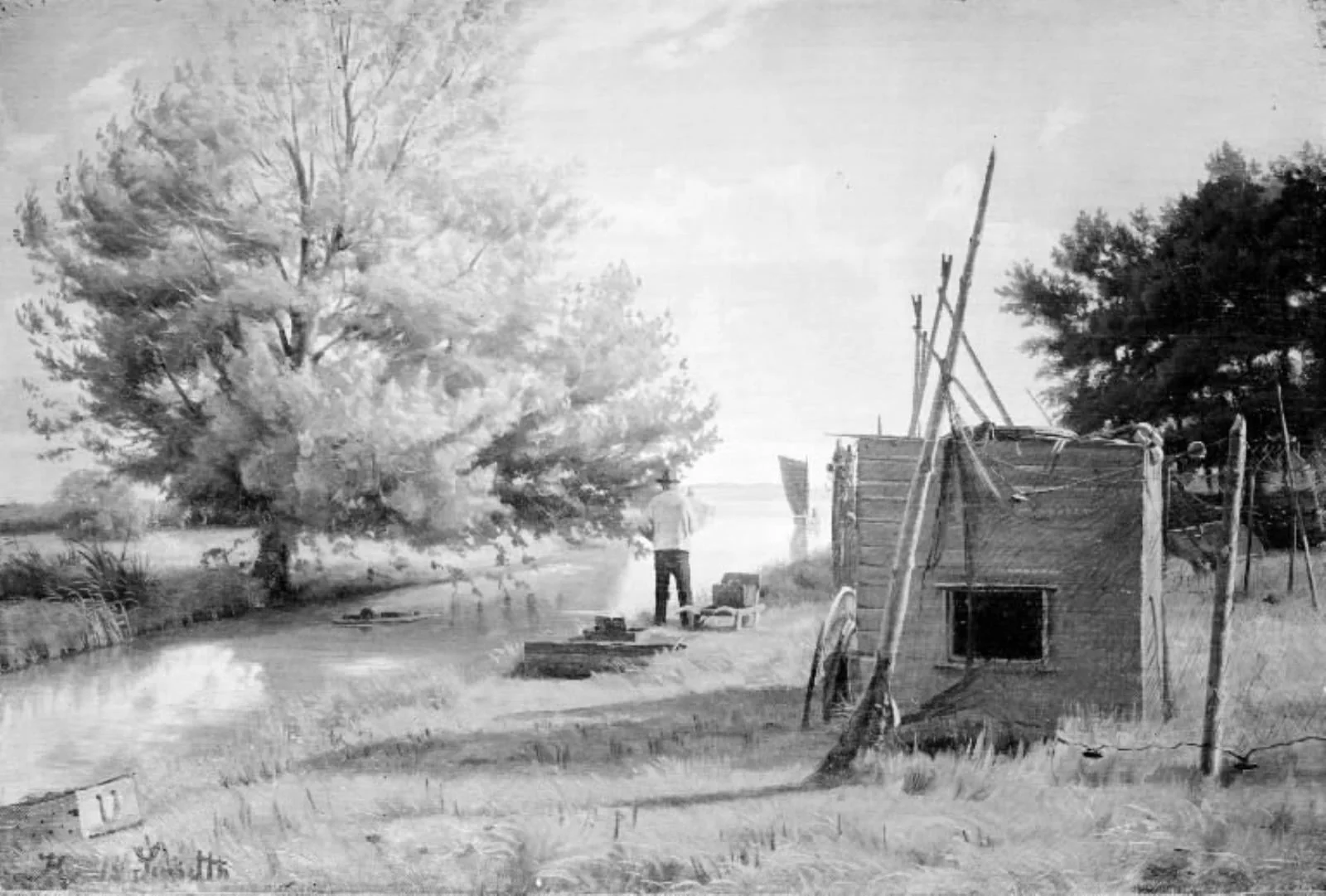 Et åløb ved en stejleplads, by Unknown, 1879