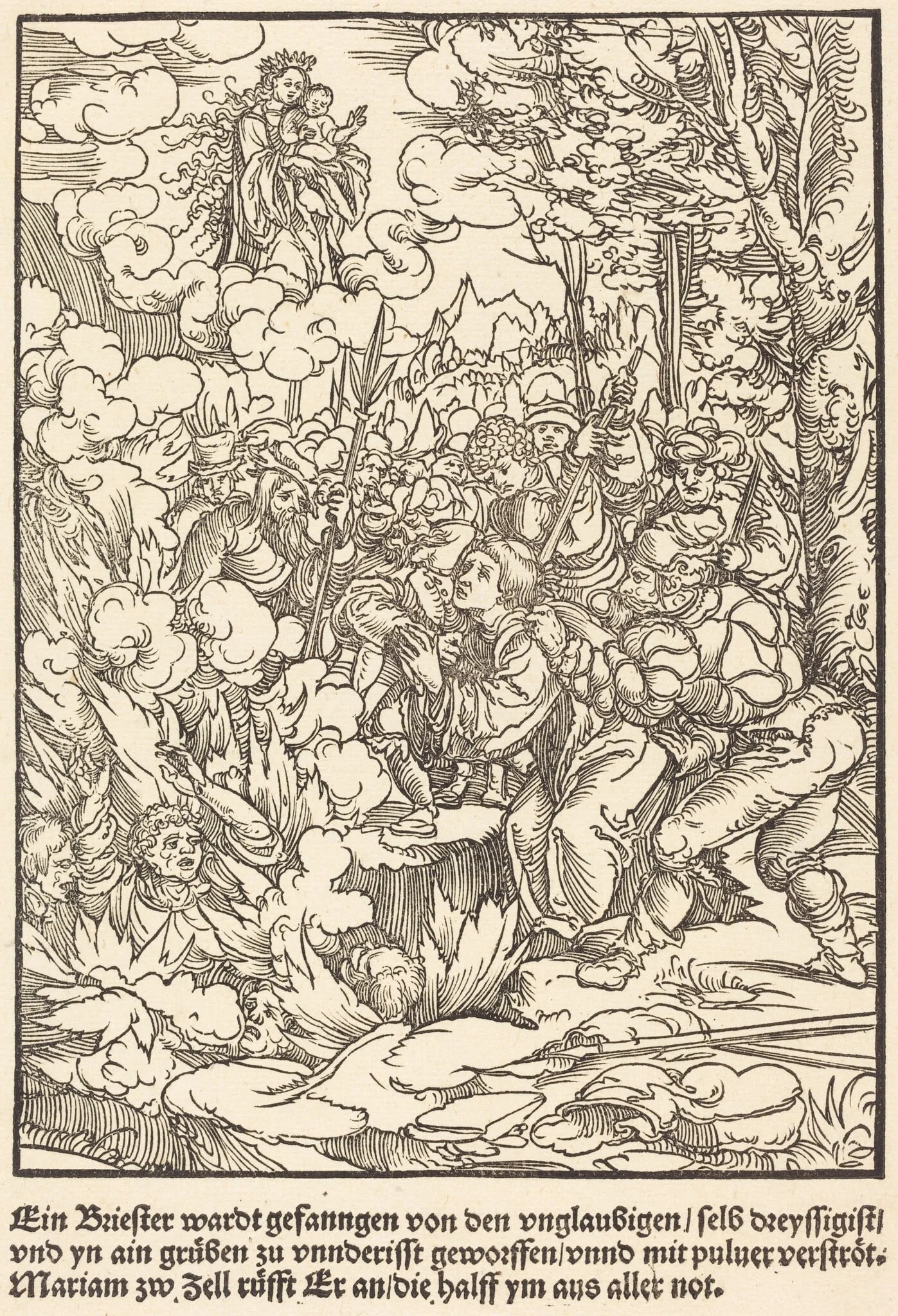 Ein Briester wardt gefanngen ..., by Master of the Miracles of Mariazell, ink, 1503