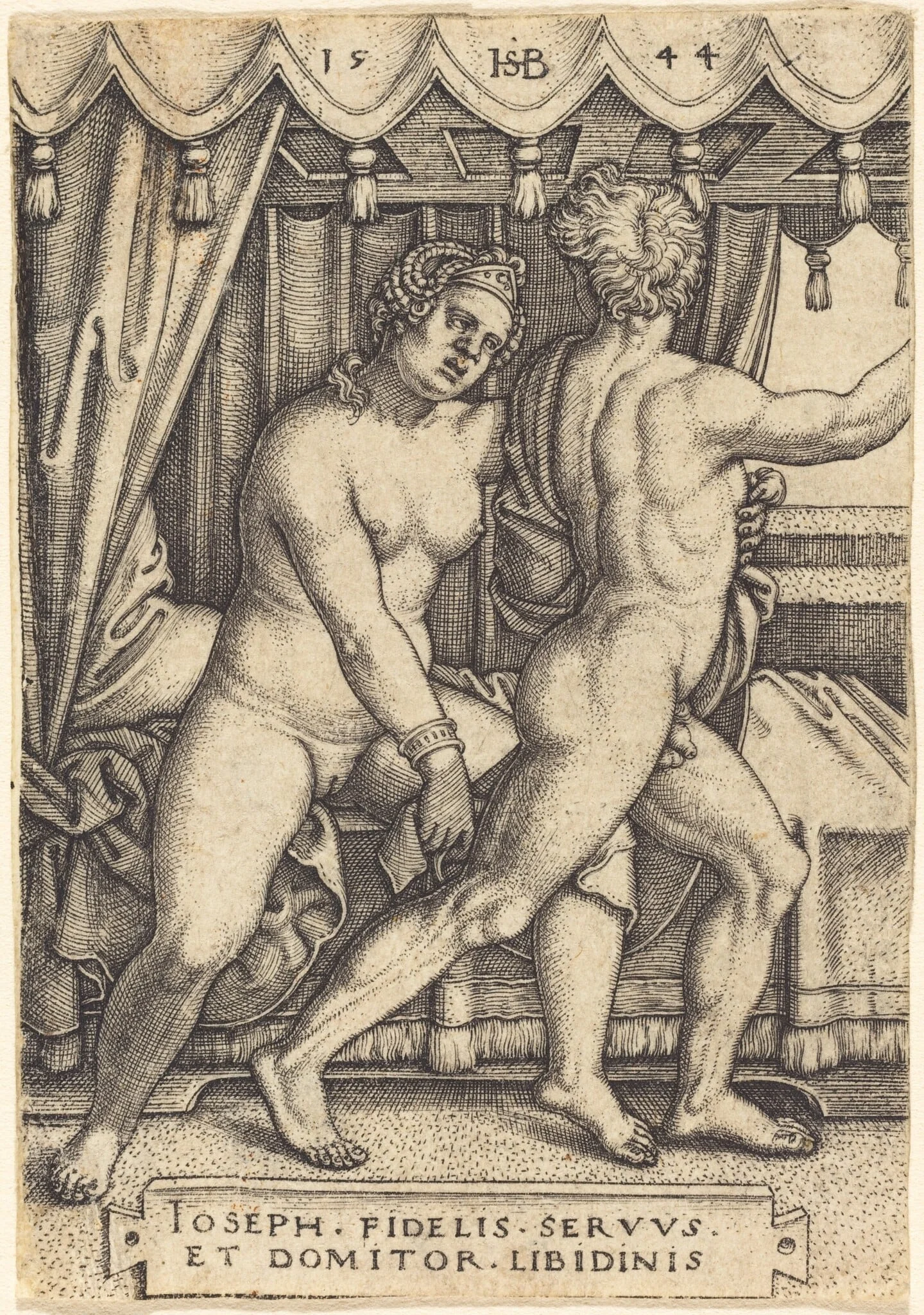 Joseph and Potiphar's Wife, by Sebald Beham, ink, 1544