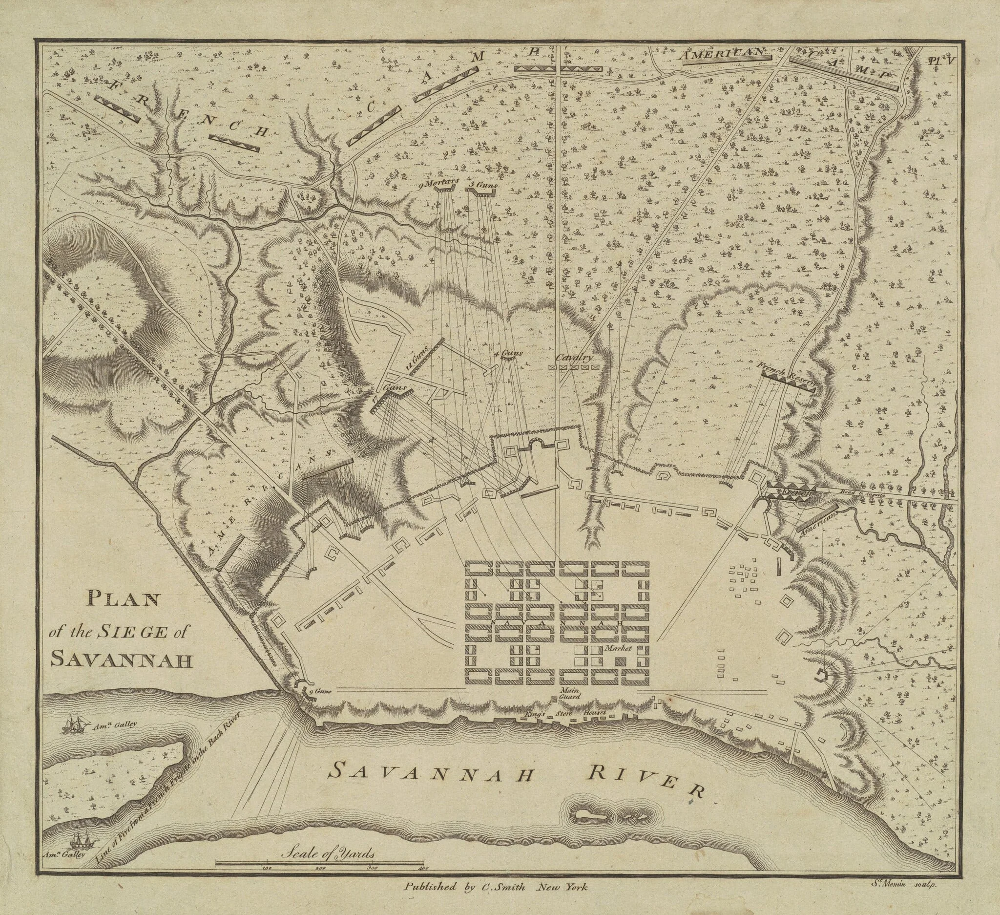 Plan of the Siege of Savannah, by Charles Balthazar Julien Févret de Saint-Mémin, ink, 1796