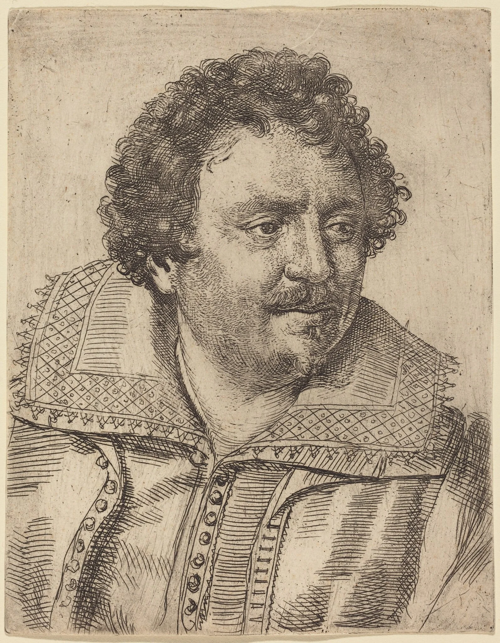 A Man with a Moustache and Goatee, Facing Right, by Ottavio Leoni, ink, 1624