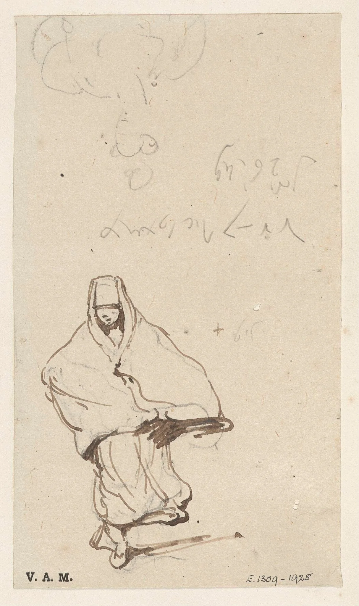 A Macanese woman walking in a cape, by George Chinnery, 14