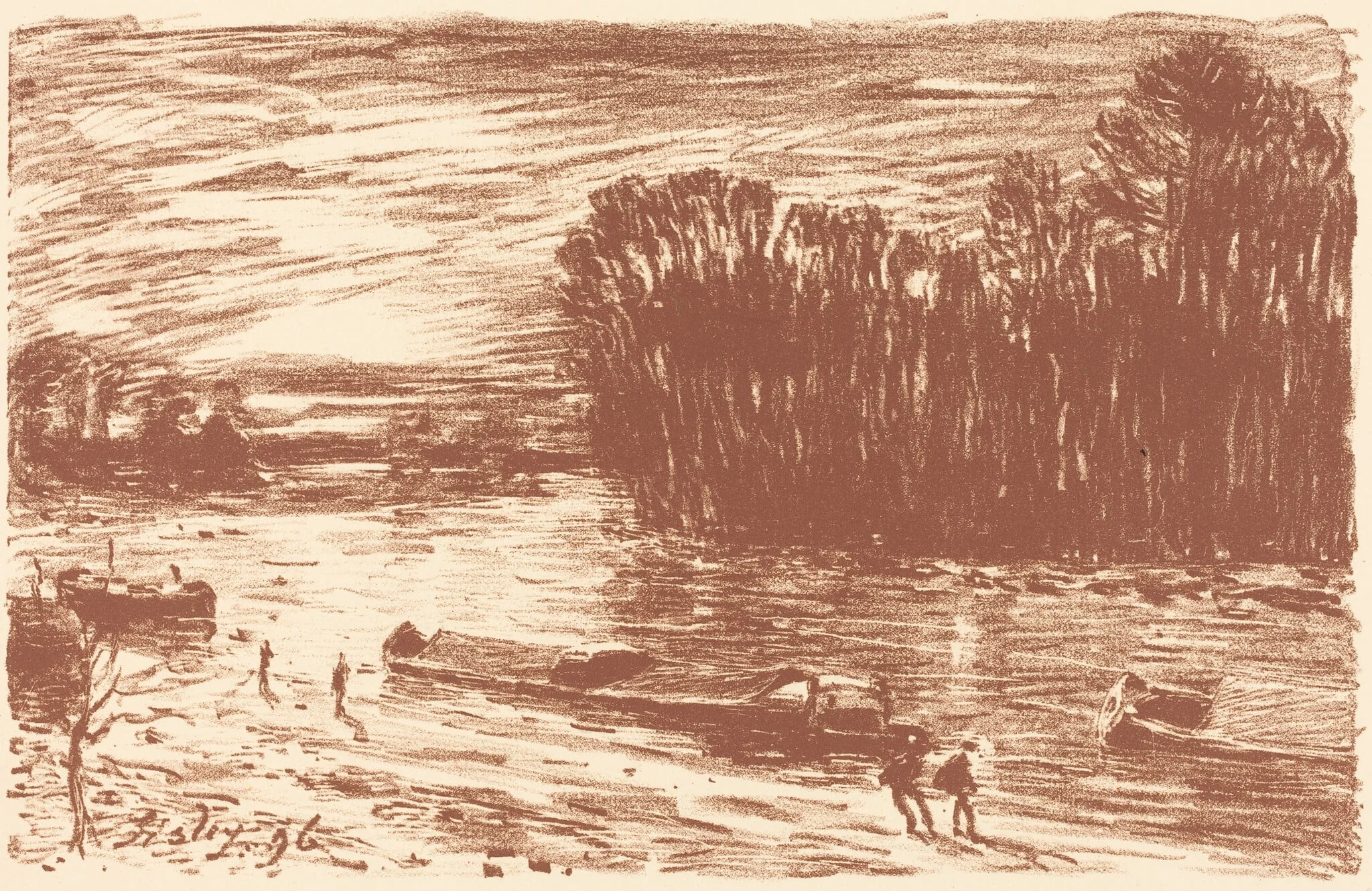 Banks of the Loing near Saint-Mammès (Bords du Loing, pres Saint-Mammès), by Alfred Sisley, ink, 1896