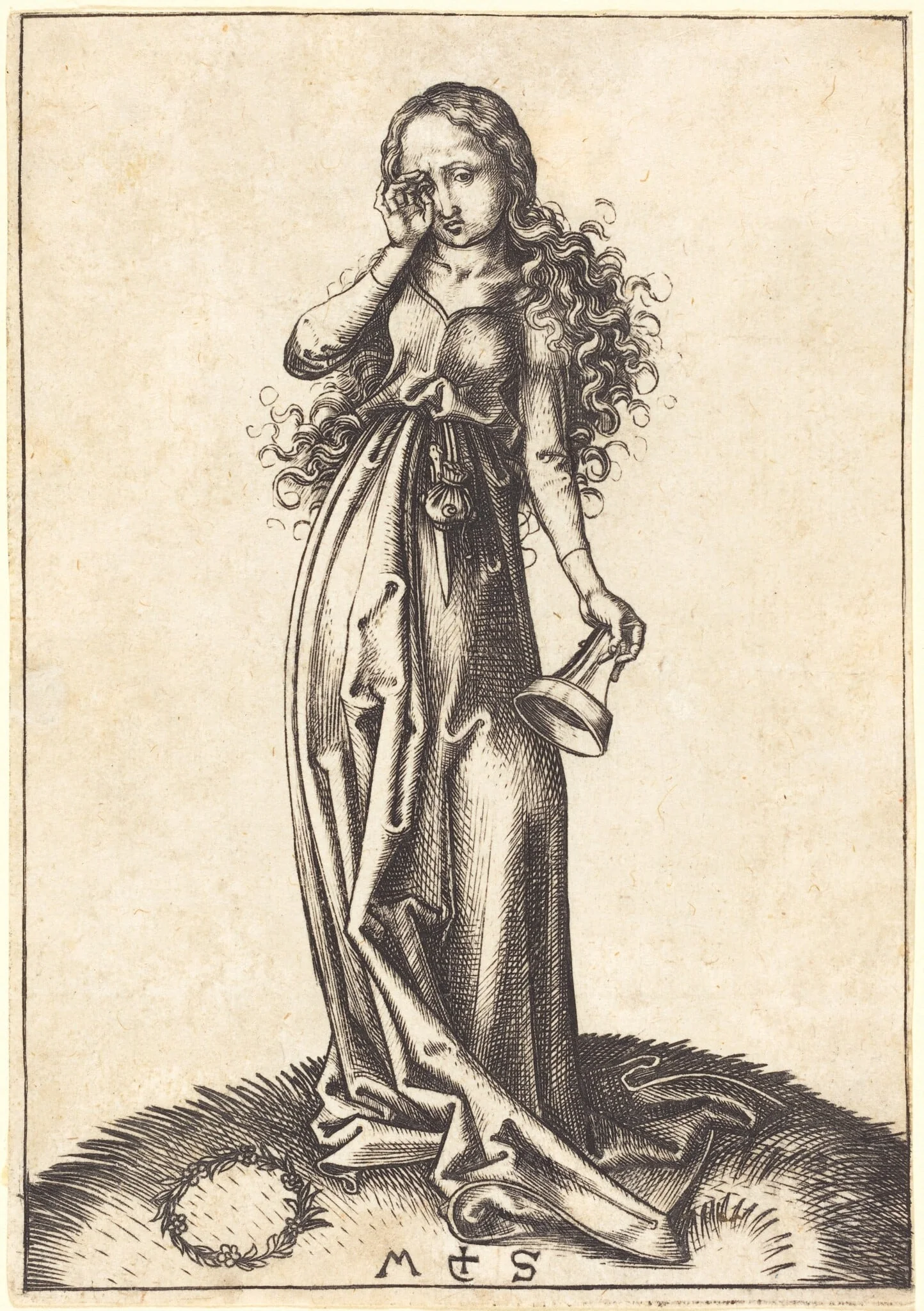 Third Foolish Virgin, by Martin Schongauer, ink, 1490