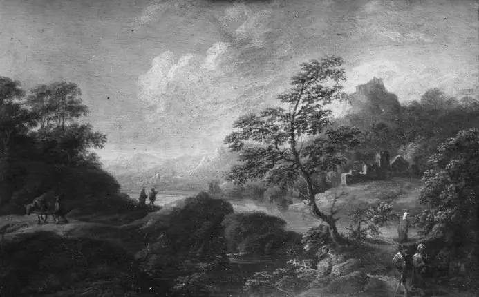 Landscape: Backside: copper engraving portrait of a man