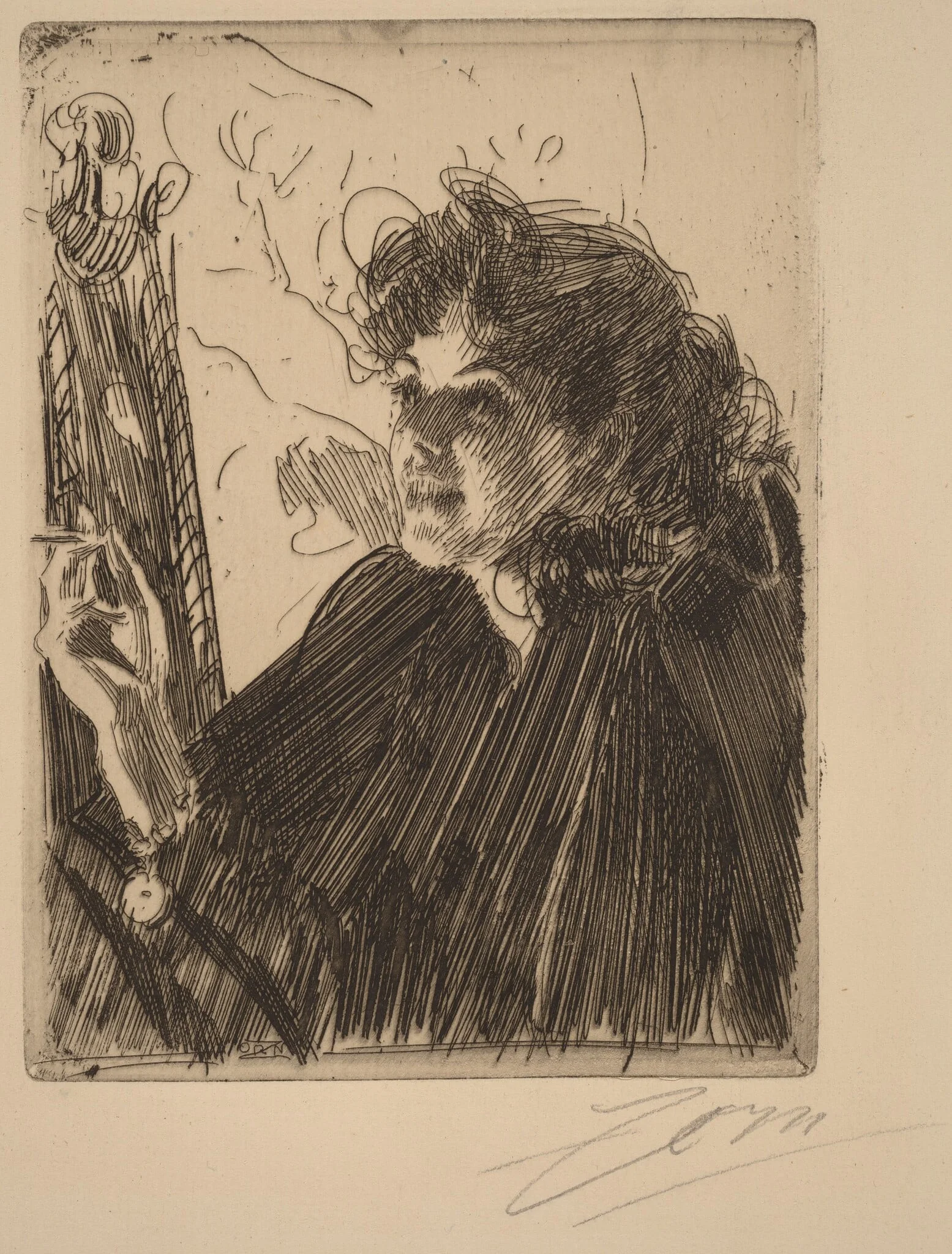 Girl with a Cigarette II, by Anders Zorn, ink, 1891