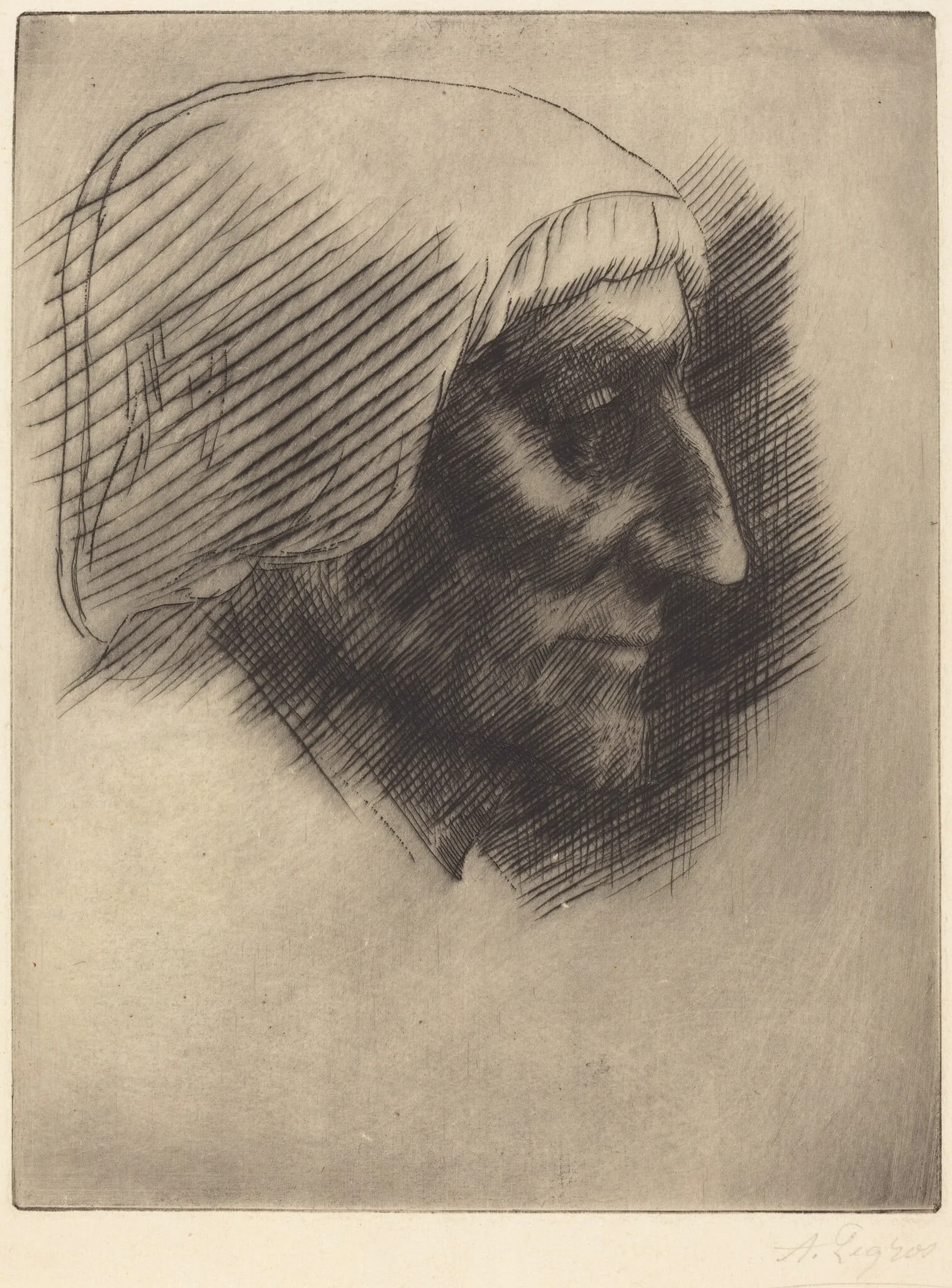 Antique Dealer B..., by Alphonse Legros, ink, 1874