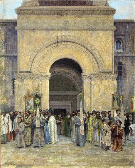 The Departure of the Procession from St. Etchmiadzin Cathedral