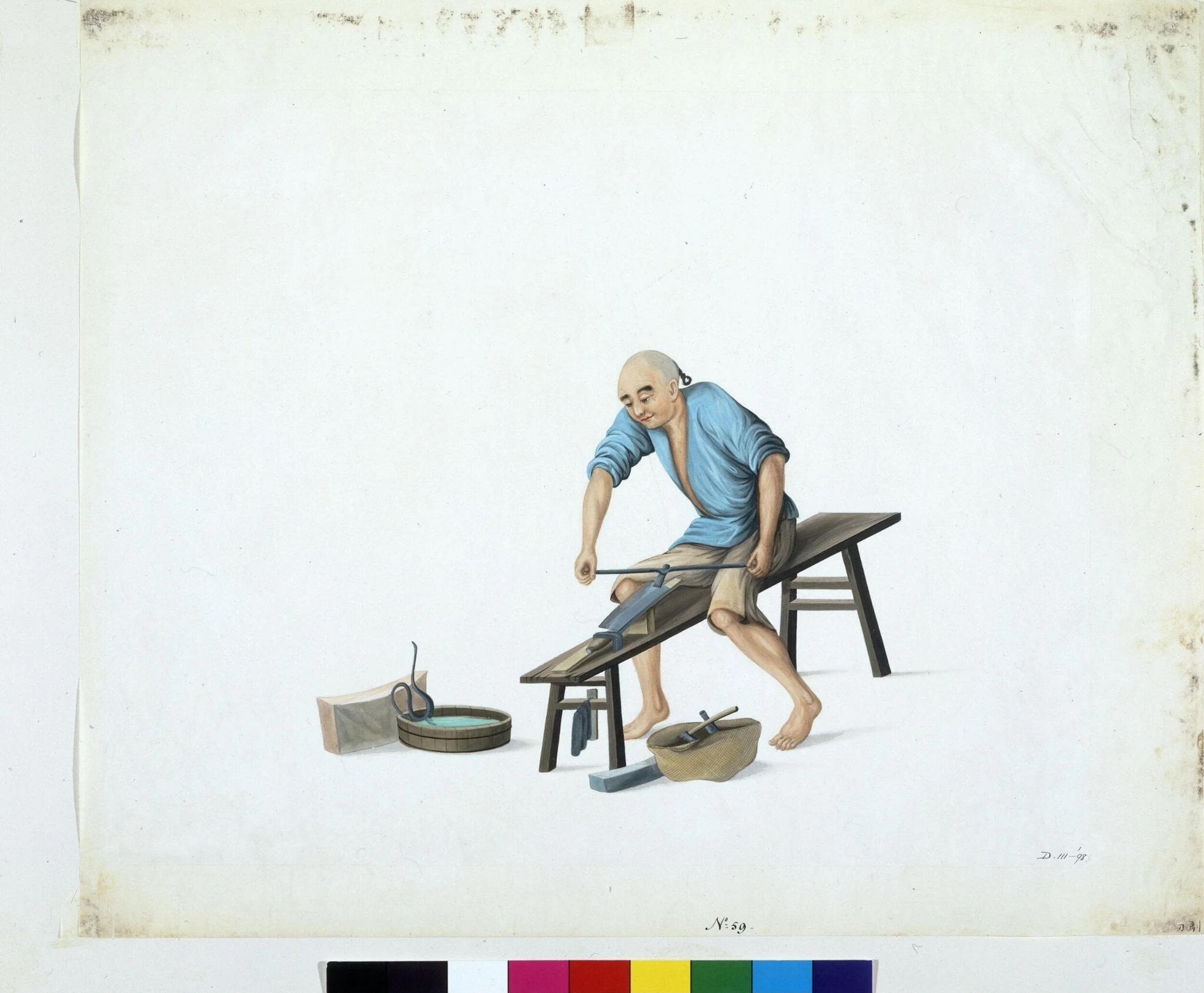 A Knife Sharpener, by Puqua, paint, 1790