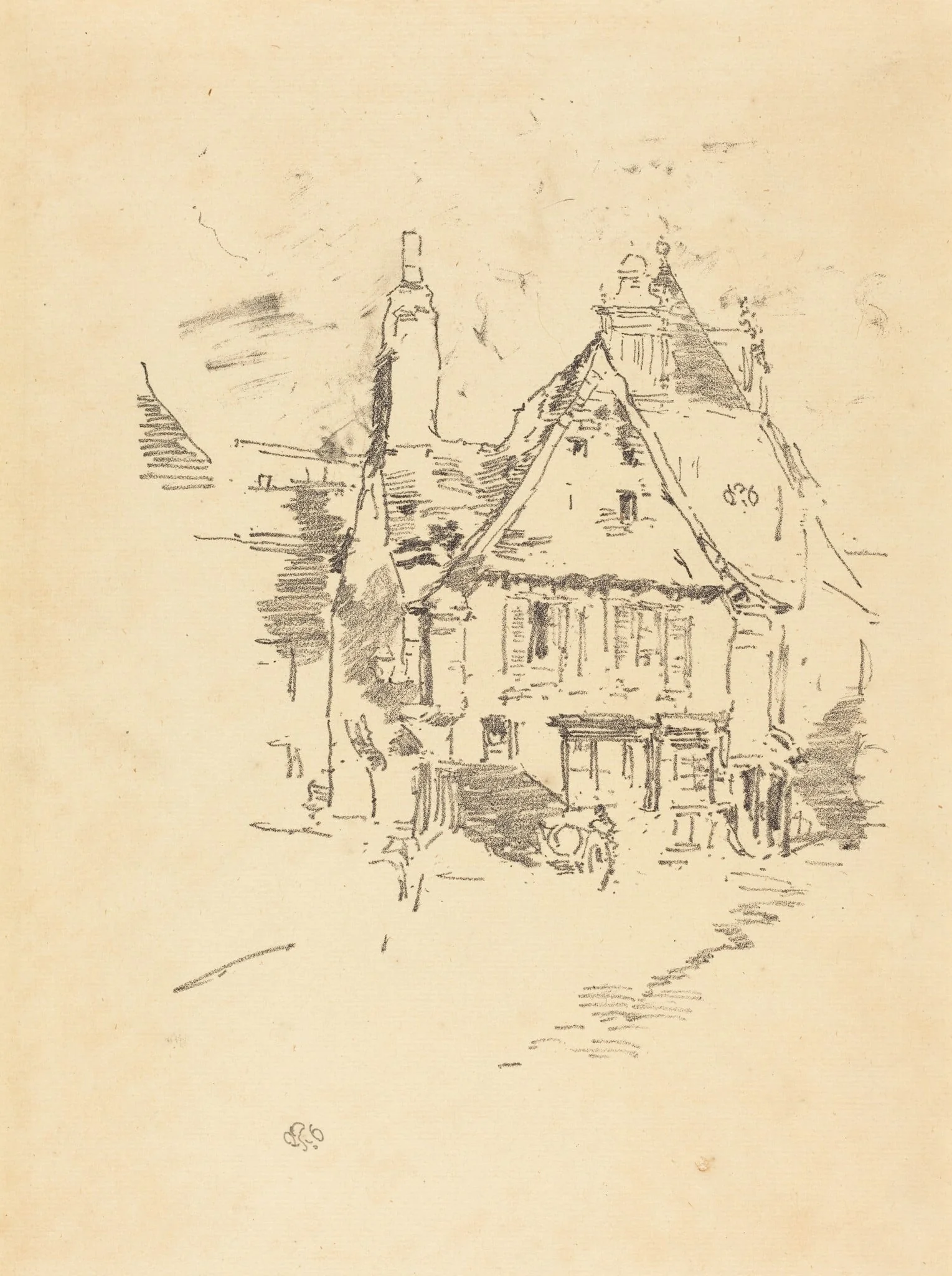 Gabled Roofs, by James McNeill Whistler, ink, 1893