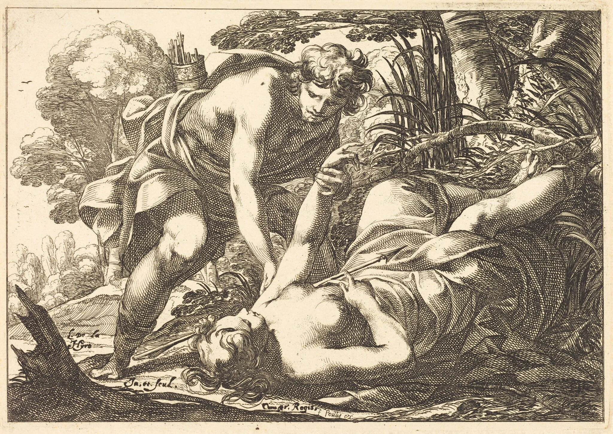 Cephalus and Procris, by Laurent de La Hyre, ink, 1626