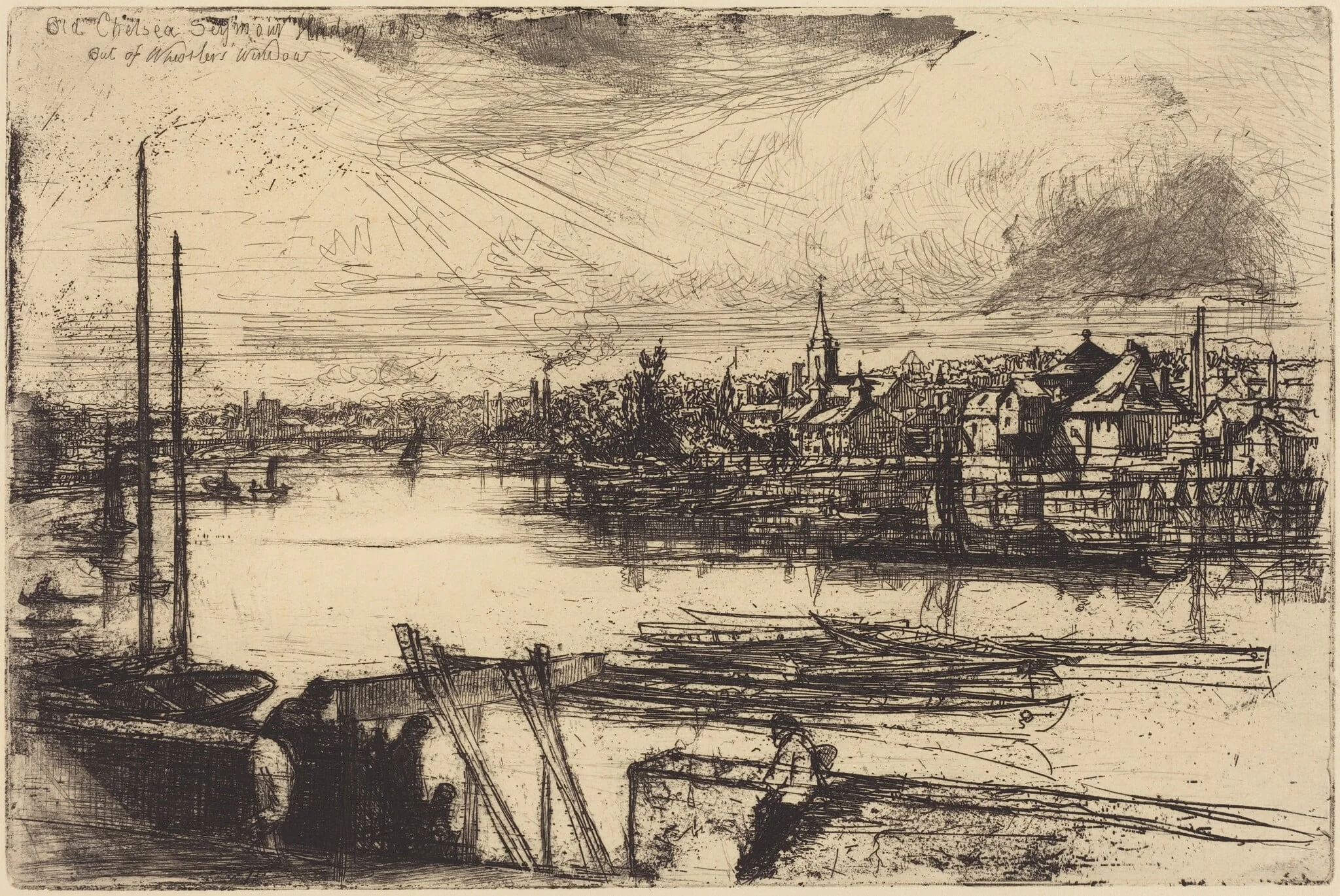 Old Chelsea, Out of Whistler's Window (Battersea Reach), by Francis Seymour Haden, ink, 1863