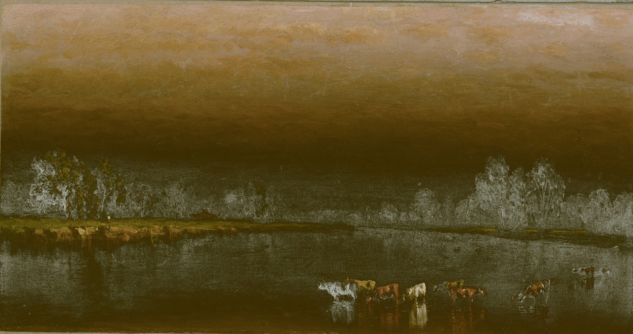 Cows in a Pond at Sunset, by Sanford Robinson Gifford, oil, 1860
