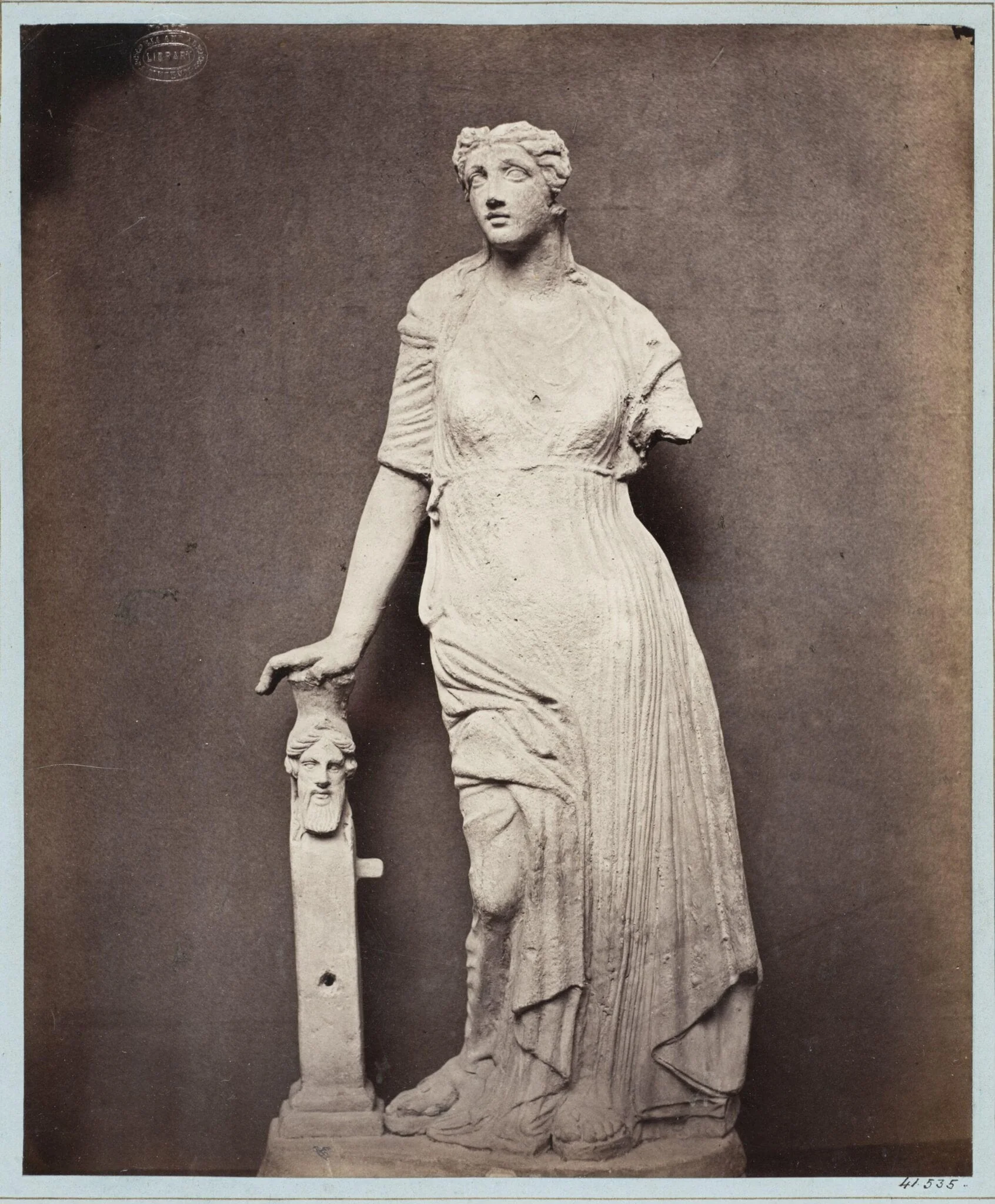 Venus leaning on a bearded Herma statuette in terra cotta, by Louise Laffon, photographic, 1864