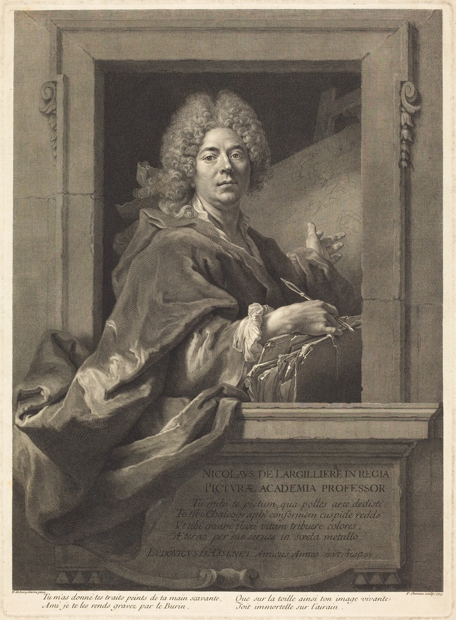 Nicolas de Largillière, by François Chereau I, ink, 1715