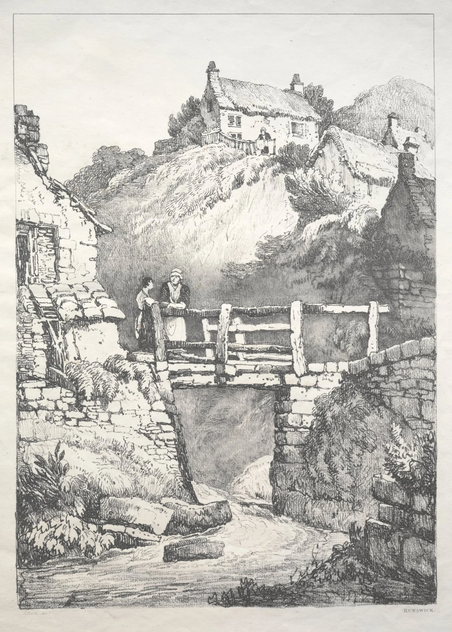 A Series of Ancient Buildings and Rural Cottages in the North of England:  Runswick, by Samuel Prout, 1821
