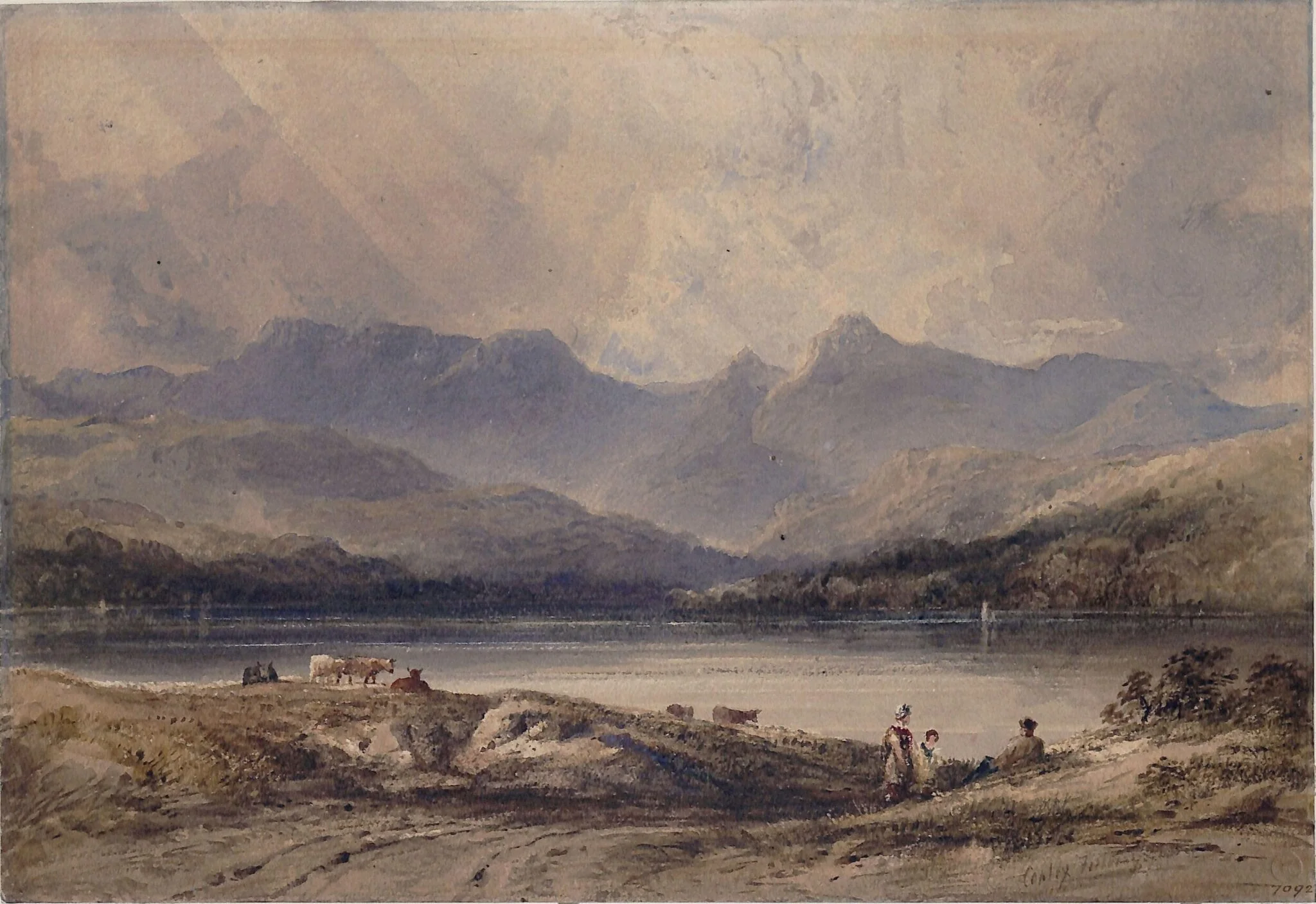 Langdale peaks from Windermere, by Anthony Vandyke Copley Fielding, watercolor, 1850