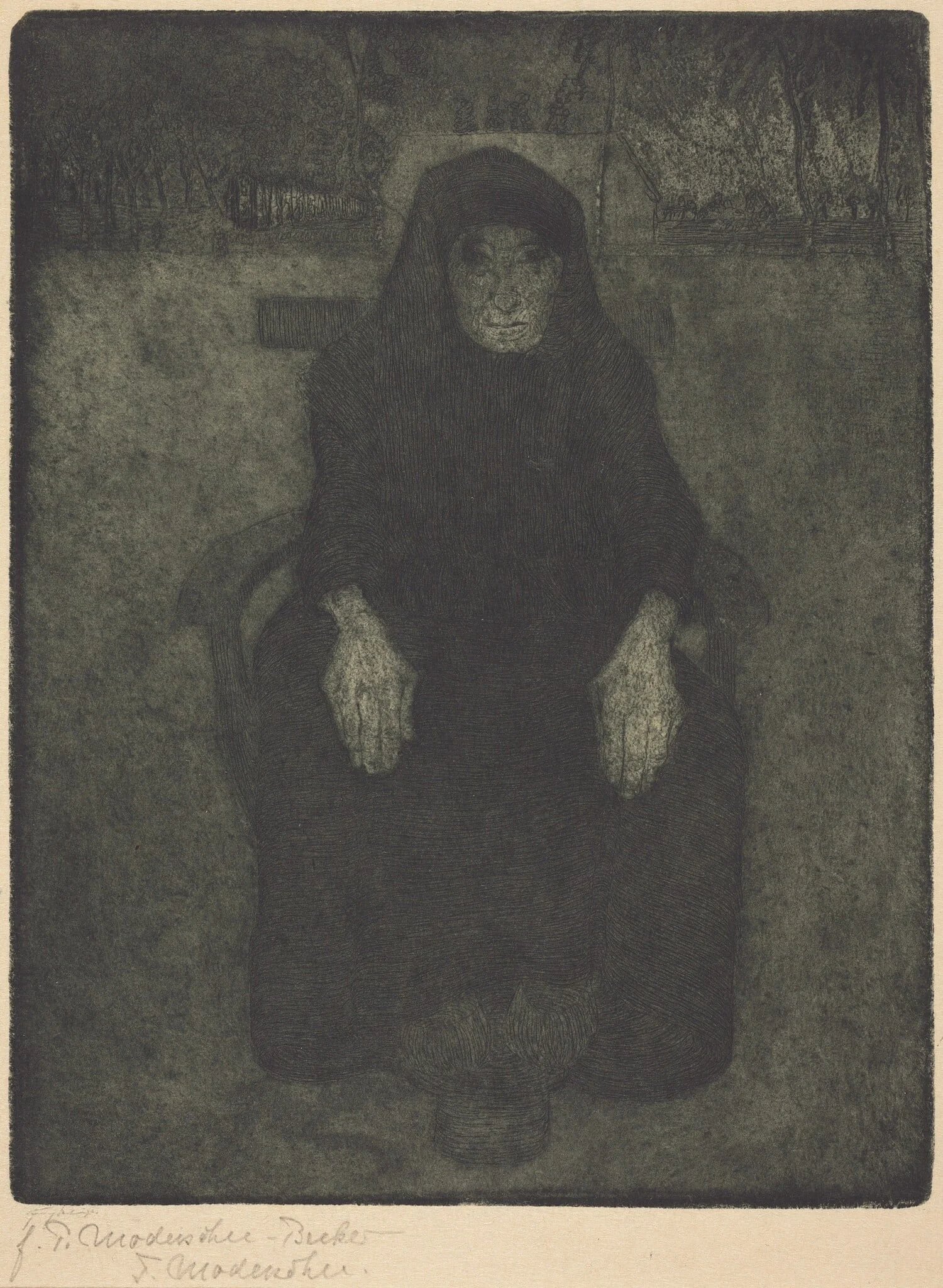 Old Woman, by Paula Modersohn-Becker, ink, 1919