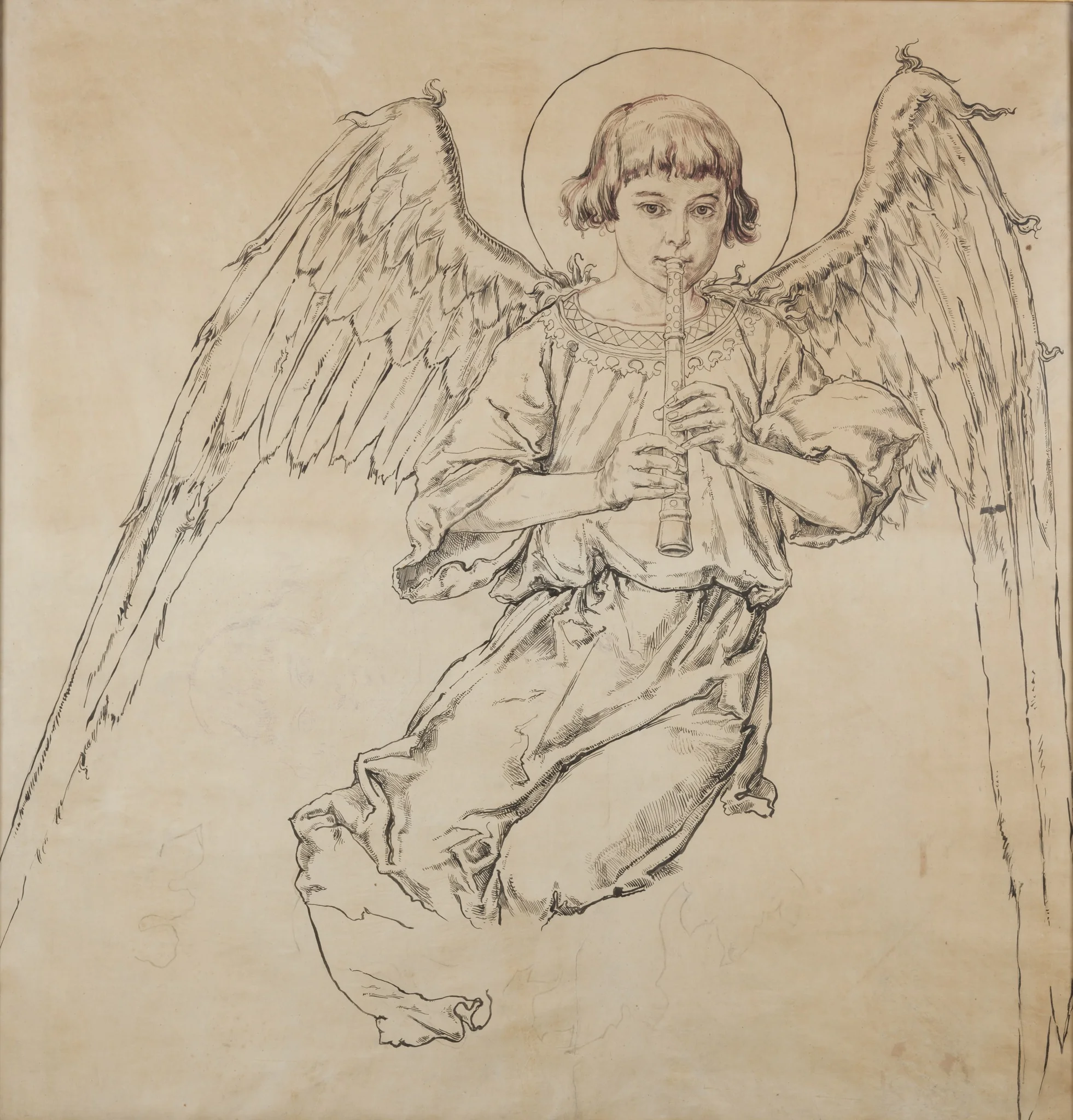Karton do polichromii Kościoła Mariackiego - Postać anioła grającego na flecie, by Jan Matejko, unspecified, 1895