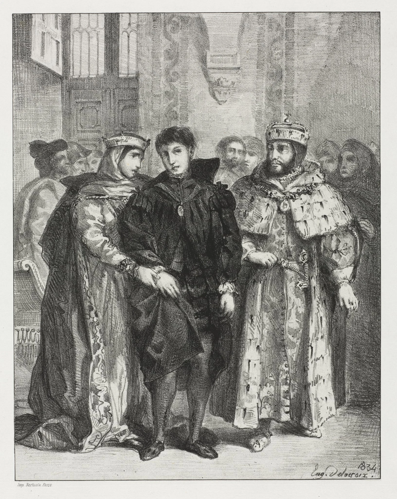 Hamlet:  The Queen Endeavors to Console Hamlet, by Eugène Delacroix, 1834