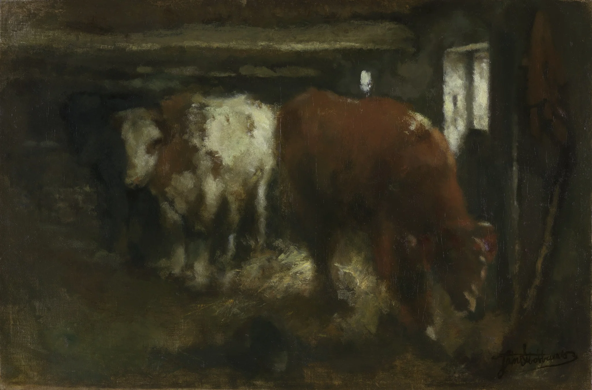 Slaughter shed, by Jan Stobbaerts, oil, 1886