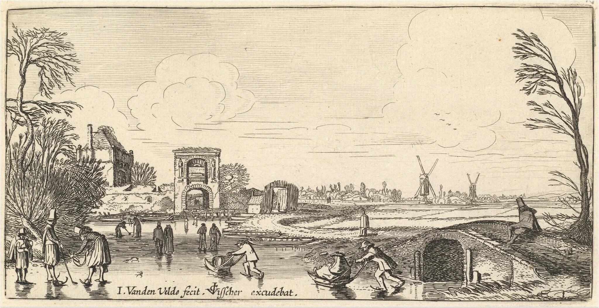 Winter Landscape, by Jan van de Velde, ink, 1617