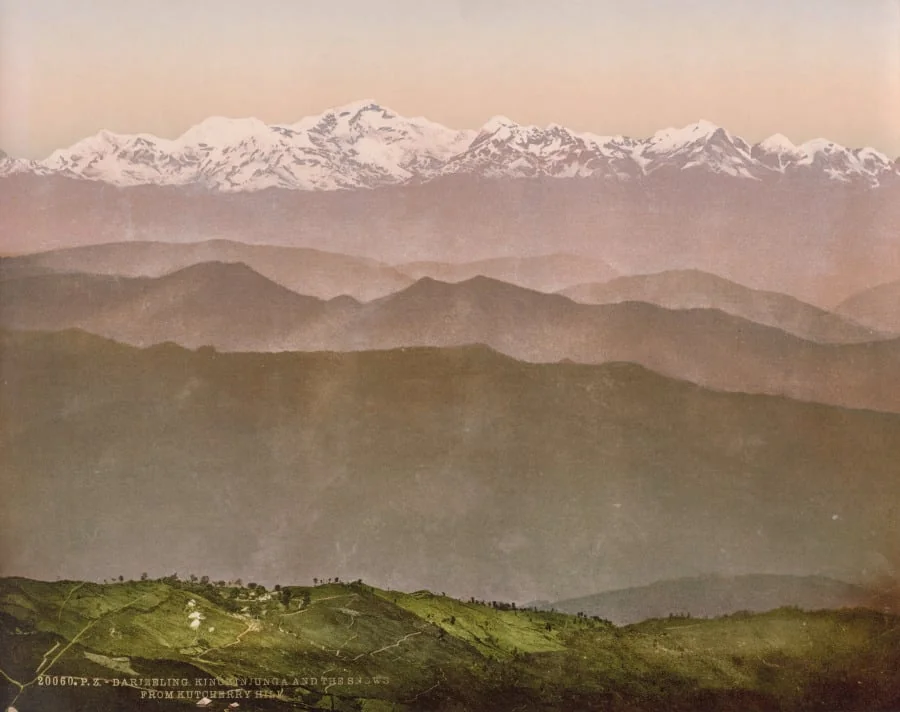 Darjeeling. Kinchinjunga and the Snows from Kutcherry Hill, by Photoglob Co., 1890