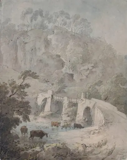 Cattle in a Stream: Bridge and Rocks