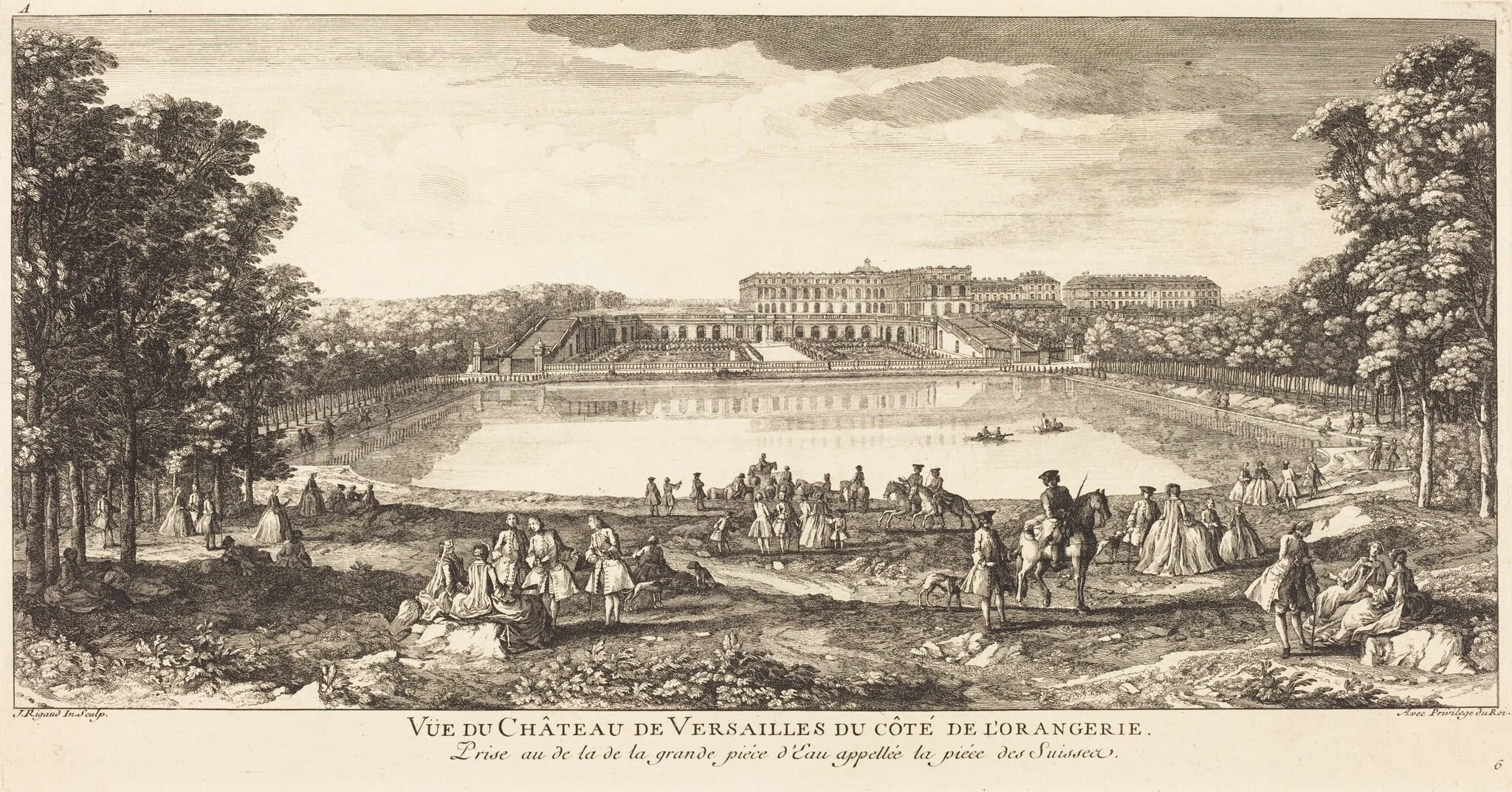 Vue du Chateau de Versailles du Cote de l'Orangerie, by Jean-Baptiste Rigaud, ink, 1746