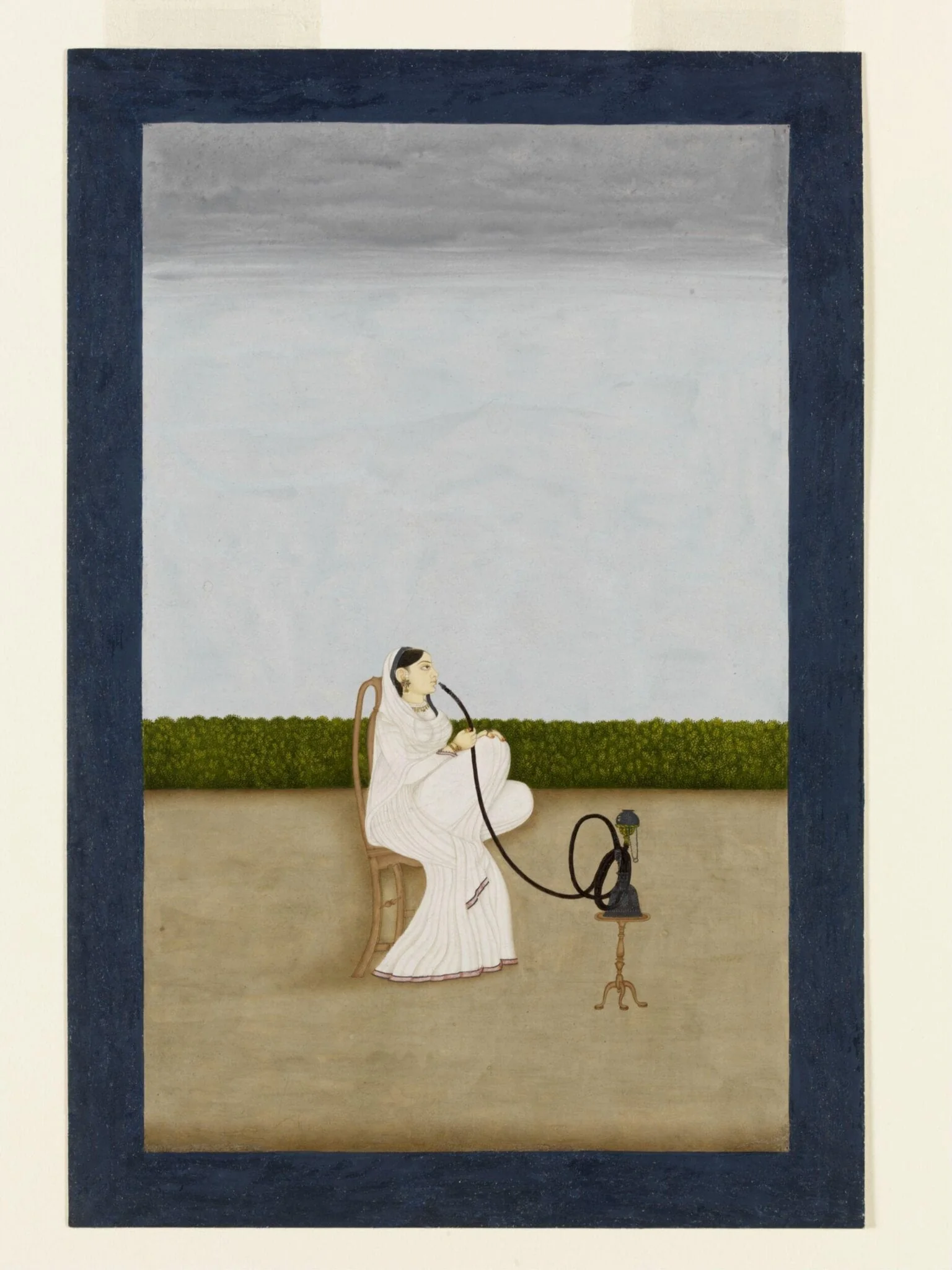 A seated woman smoking a huqqa, by Unknown, paint, 1760