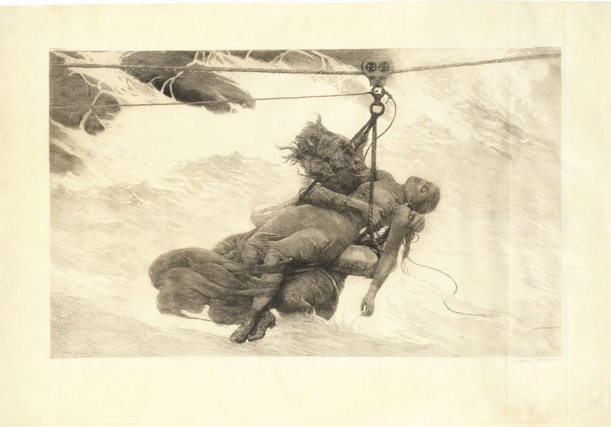 Saved, by Winslow Homer, ink, 1889