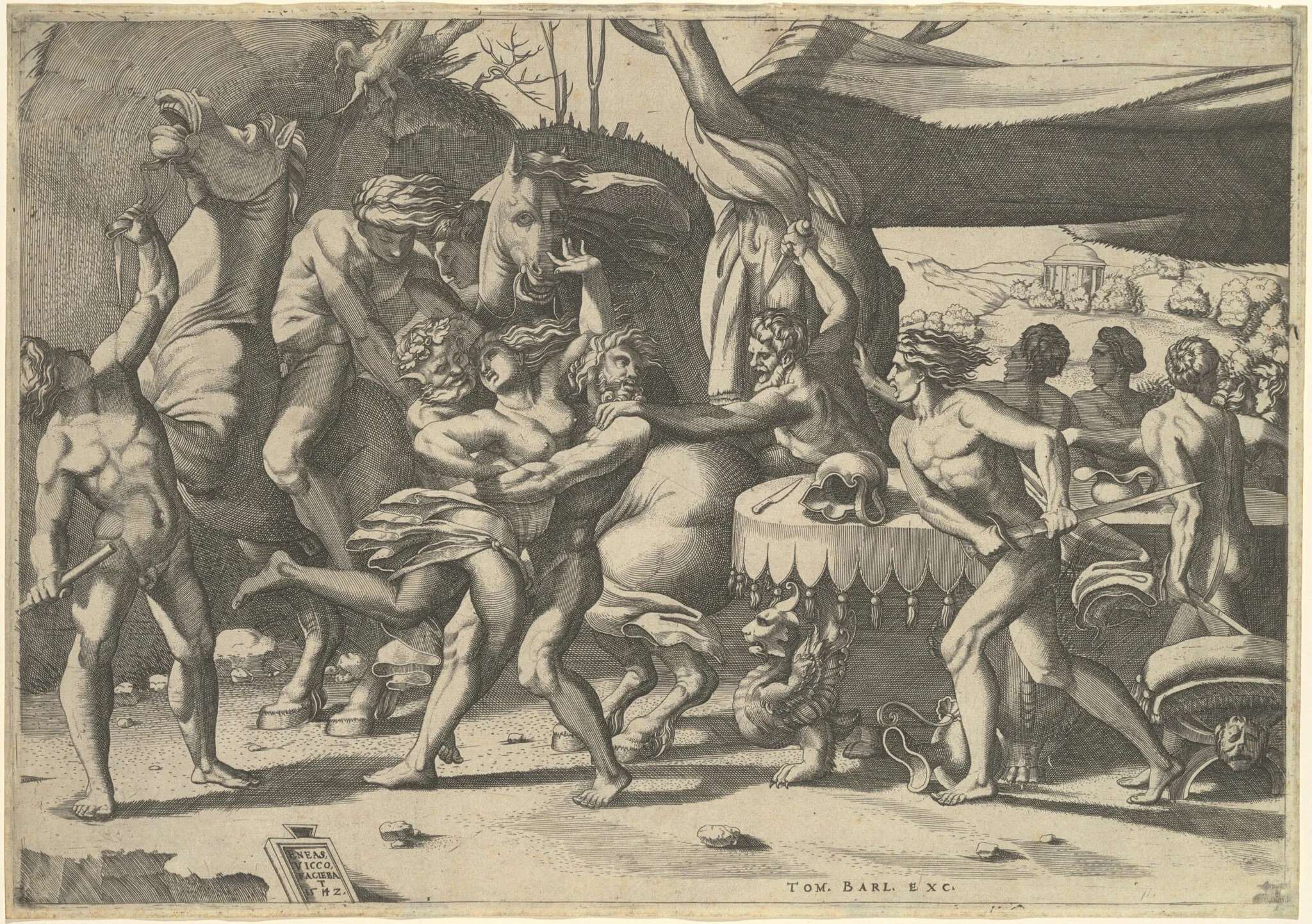 Battle of the Lapiths and Centaurs, by Enea Vico, ink, 1542