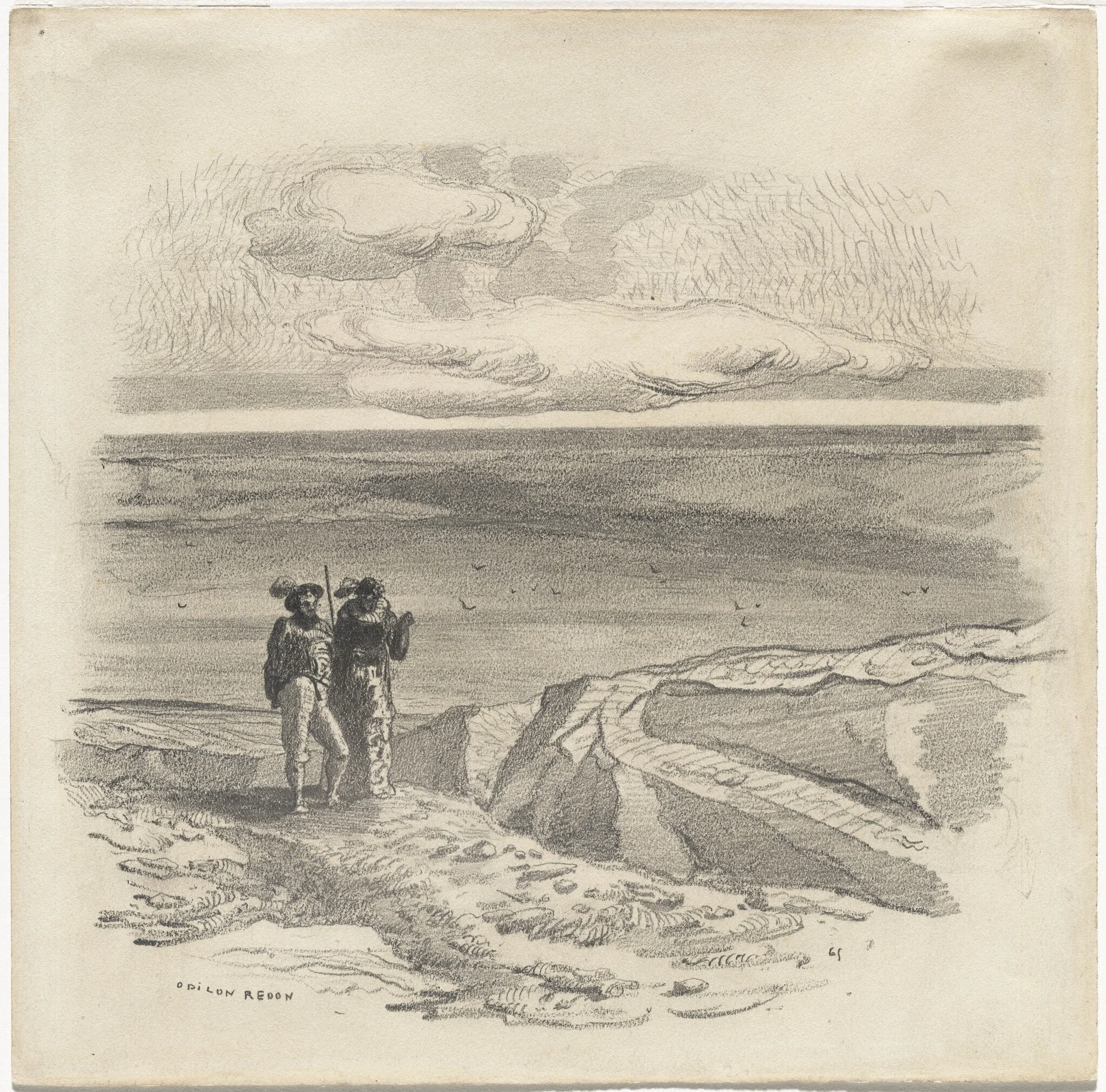 Two Figures in a Landscape, by Odilon Redon, graphite, 1865