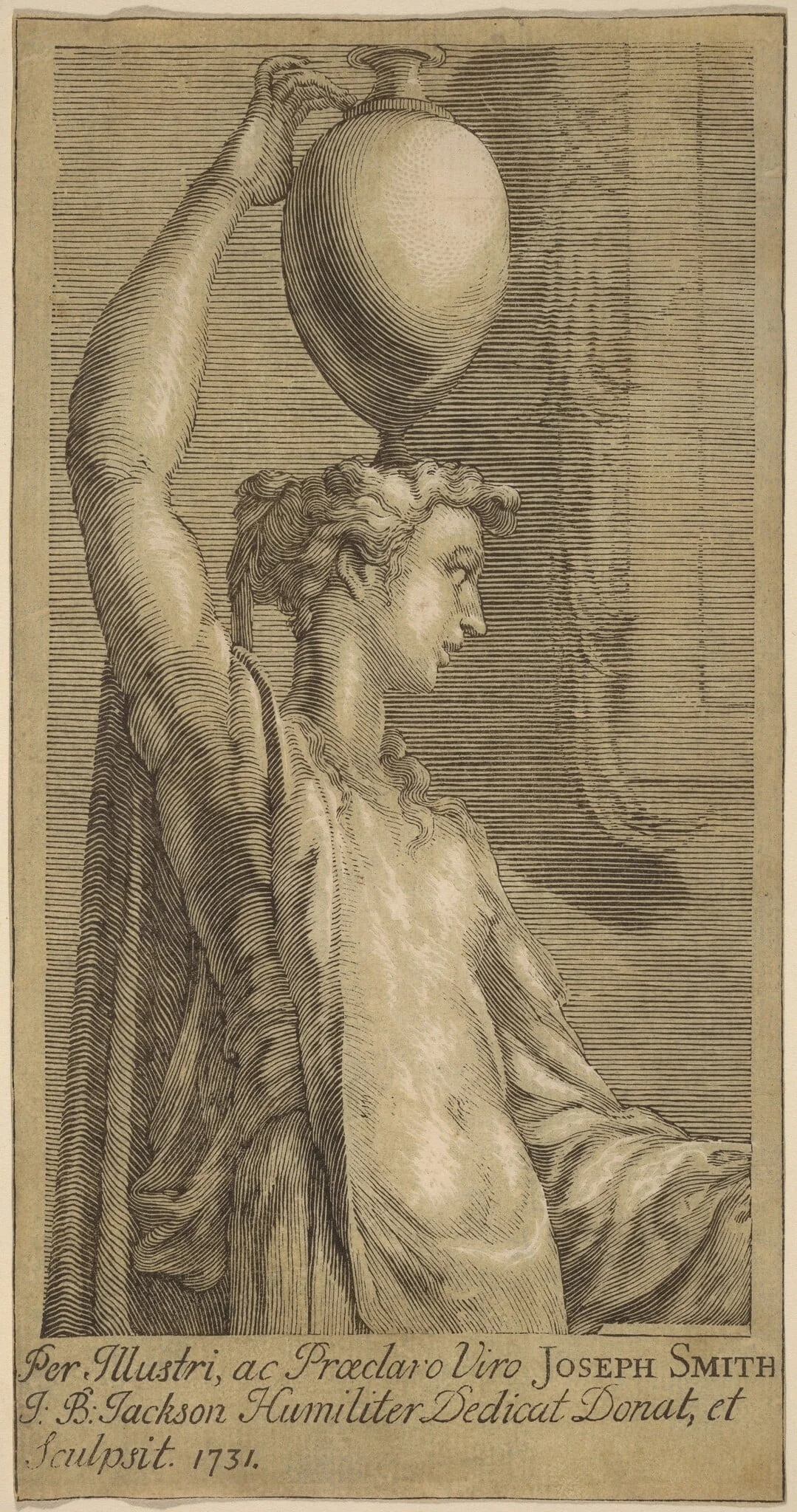 Woman Standing Holding a Jar on the Head, by John Baptist Jackson, ink, 1731