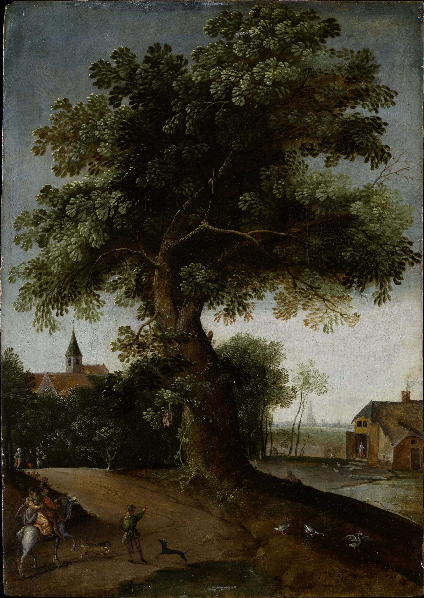 Landscape with Large Tree, by Jacob Grimmer, oil, 1594