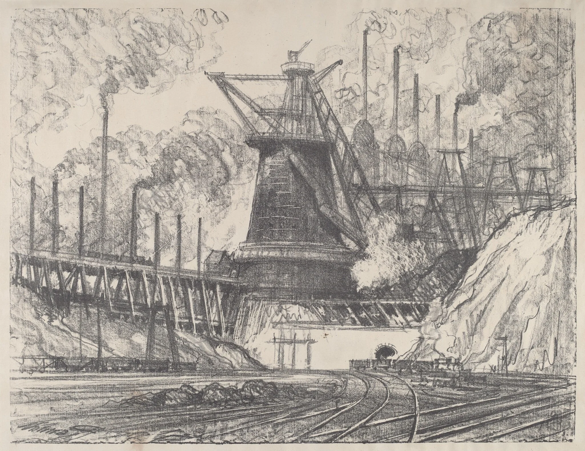 The Big Mill, Gary, Indiana, by Joseph Pennell, ink, 1915