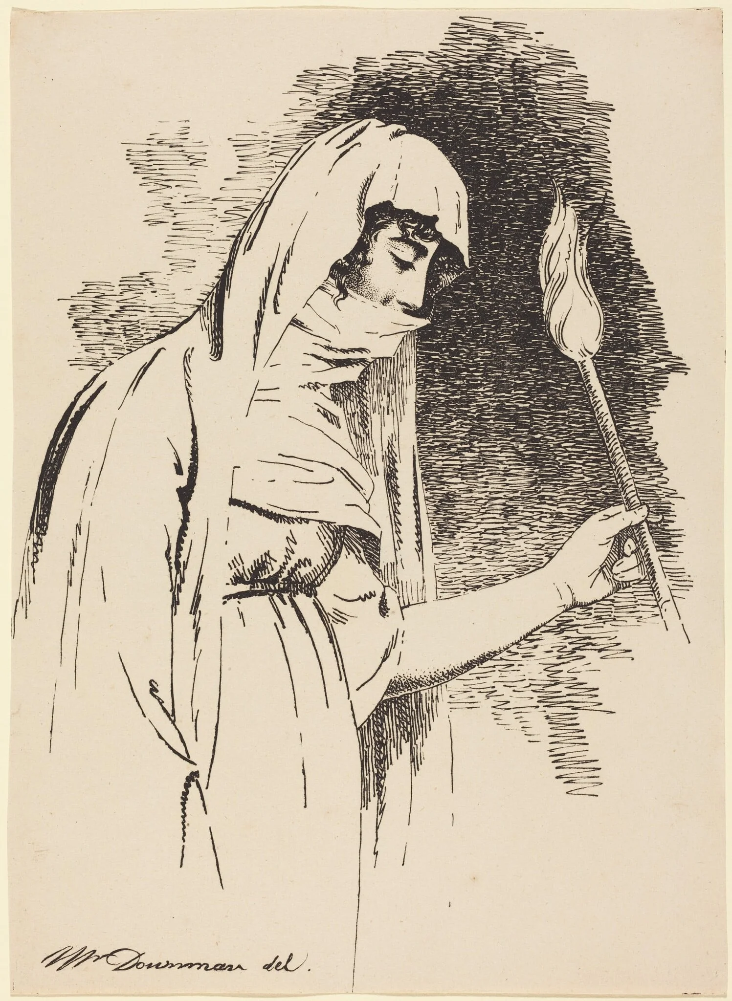 Oriental Woman, Holding a Torch, by John Downman, ink, 1806