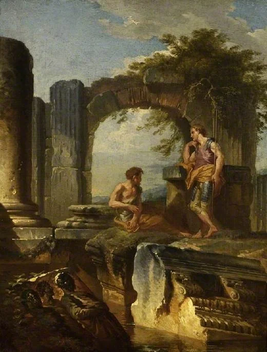 Ruins with figures, by Giovanni Paolo Panini, oil, 1720